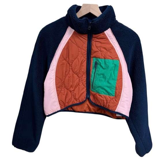 Zara Colorblock Teddy Puffer Jacket Size XS NWT Blue Pink Green - Picture 1 of 5